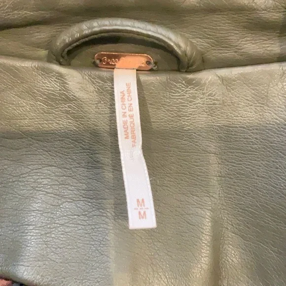 Free People Faux Leather Moto Biker Jacket in Olive Green Size Medium - Picture 9 of 10